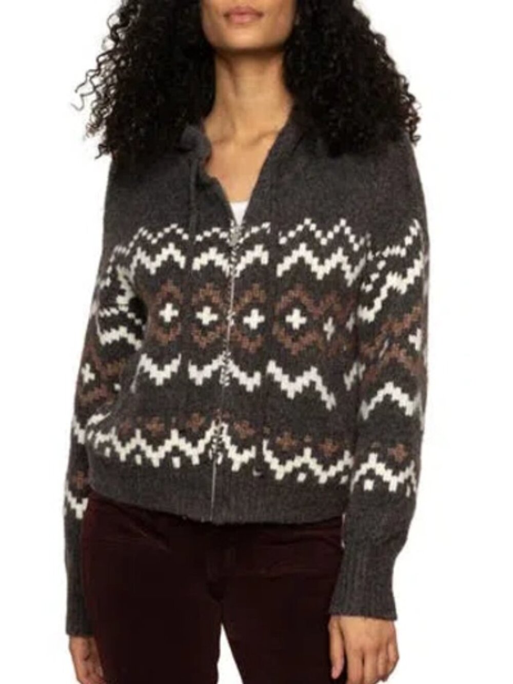 SANCTUARY Zip-up Fair Isle Hoodie Sweater